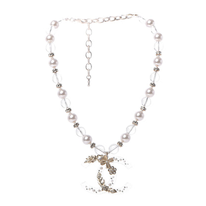 Chanel Resin Pearl Crystal CC Necklace Pearly White Transparent Gold 3 of 6