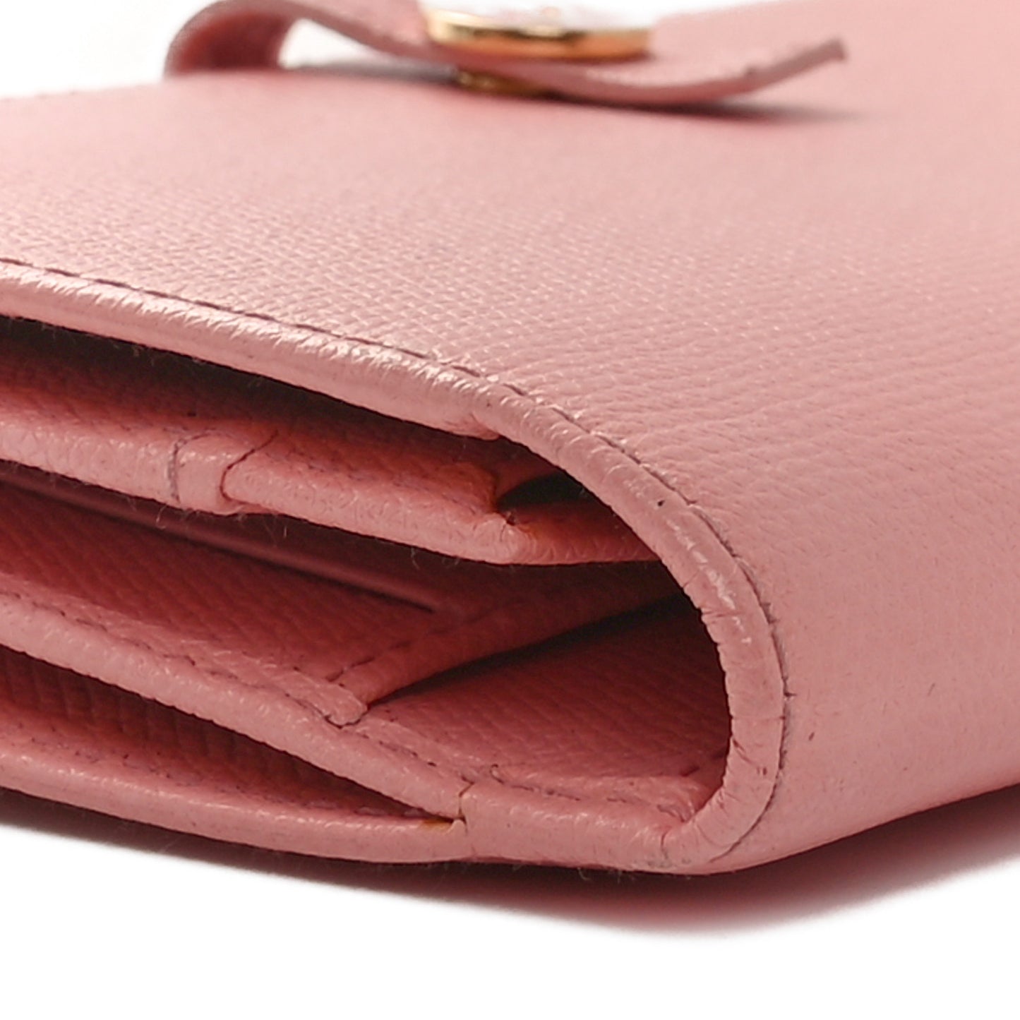 Grained Calfskin CC Button Long Wallet Pink