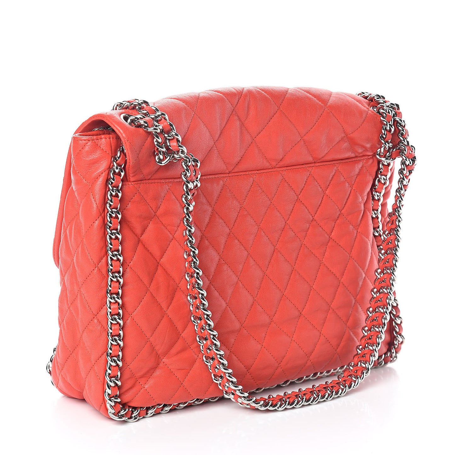 Washed Lambskin Quilted Maxi Chain Around Flap Red