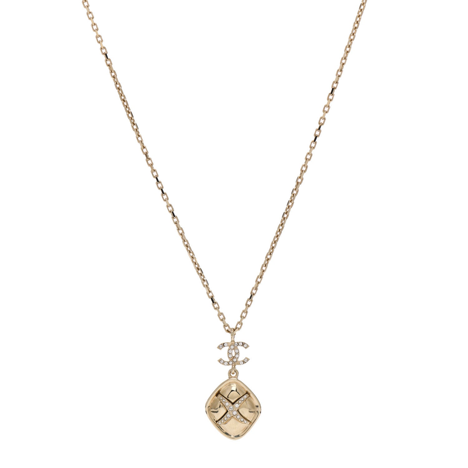 Chanel Crystal CC Drop Pendant Necklace Gold 1 of 4