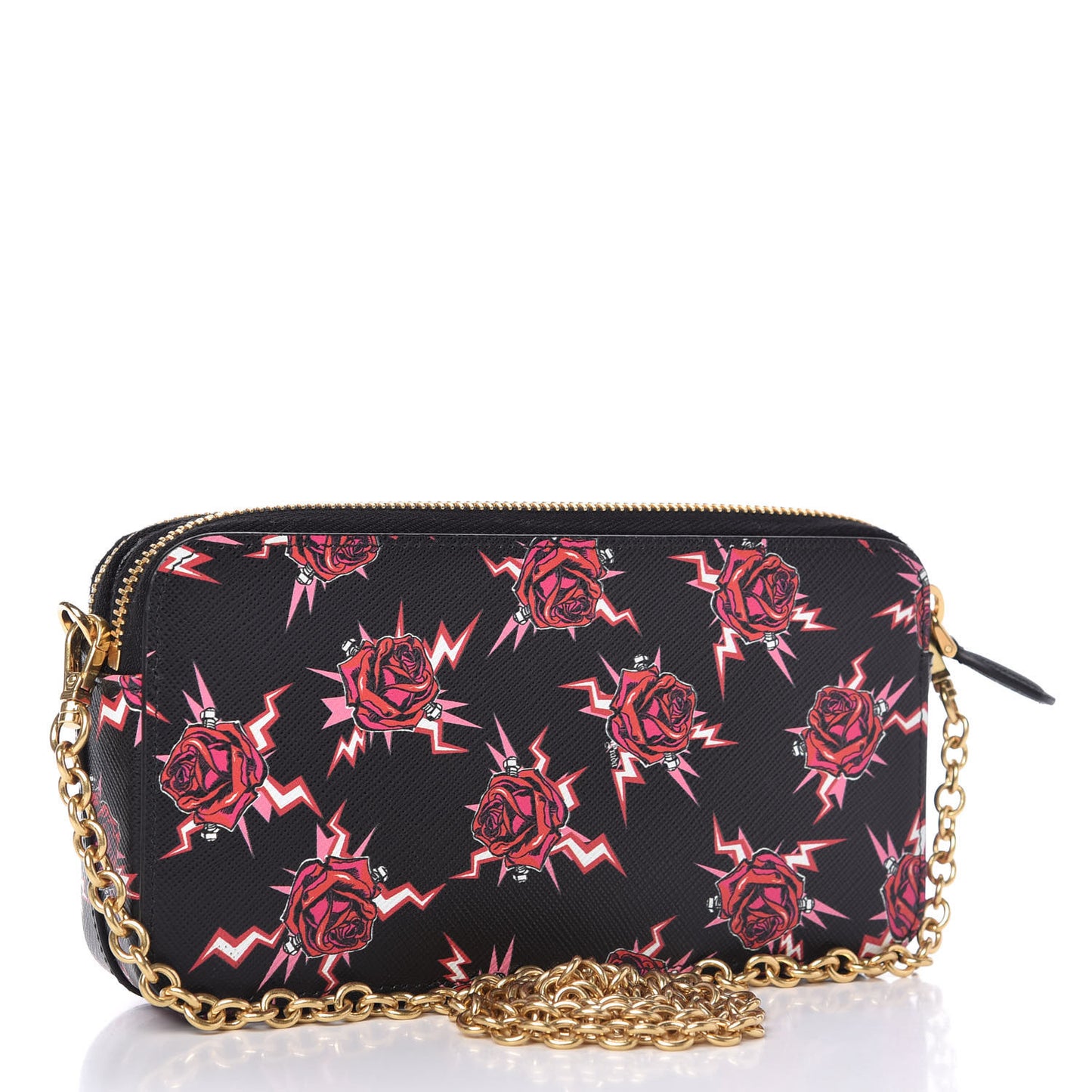 X UNIVERSAL STUDIOS Saffiano Frankenstein Rose Mini Double Zip Chain Crossbody Bag Lacca