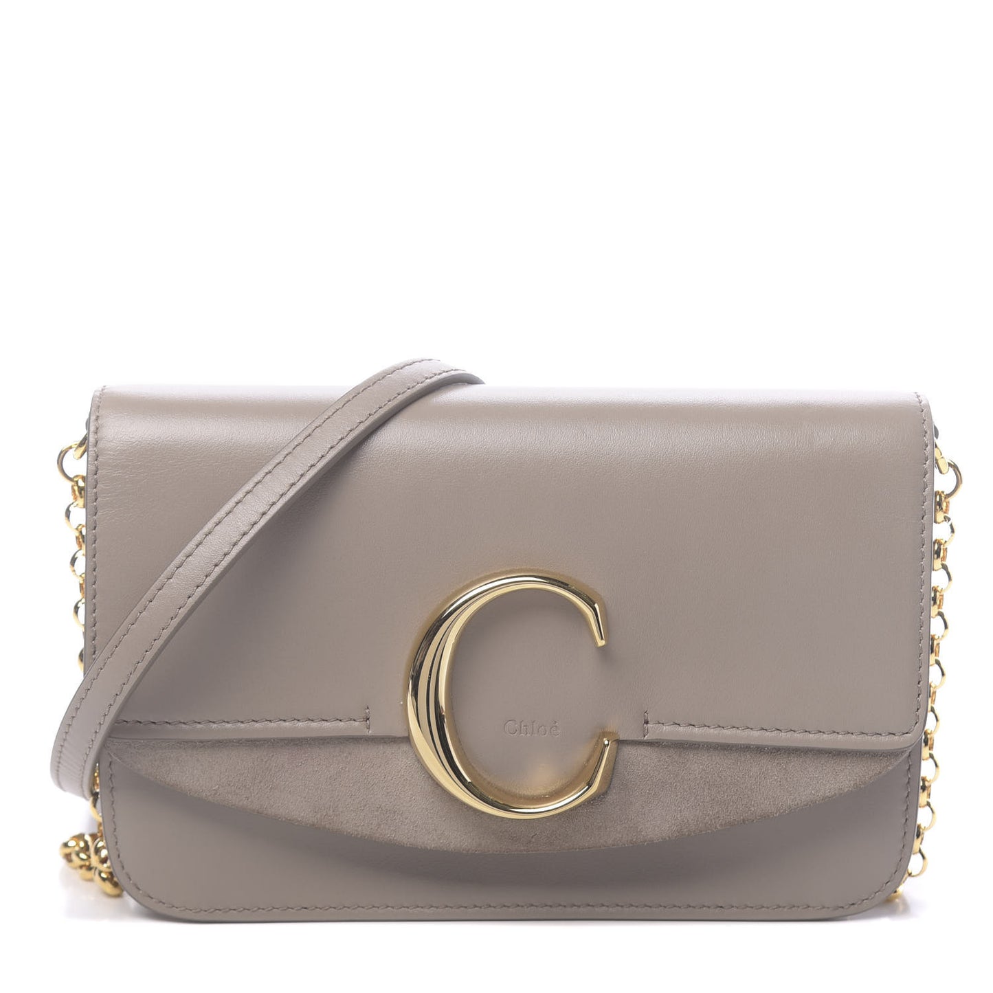 Calfskin Suede C Clutch With Chain Motty Grey