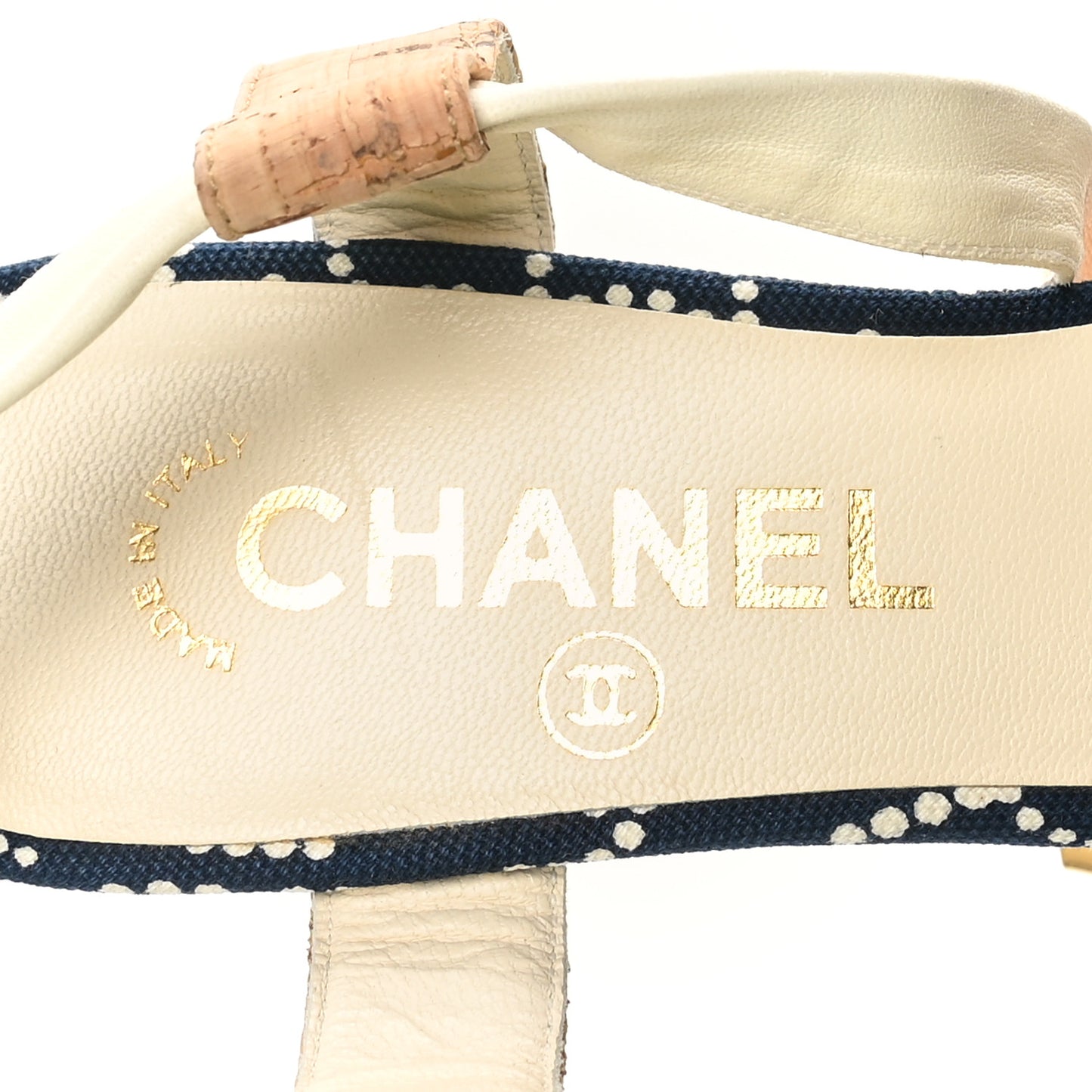 Canvas Lambskin Cork CC Wedge Sandals Navy Blue