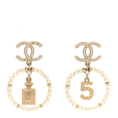 Chanel Crystal Pearl Chanel Charms CC Drop Earrings Gold 1 of 4