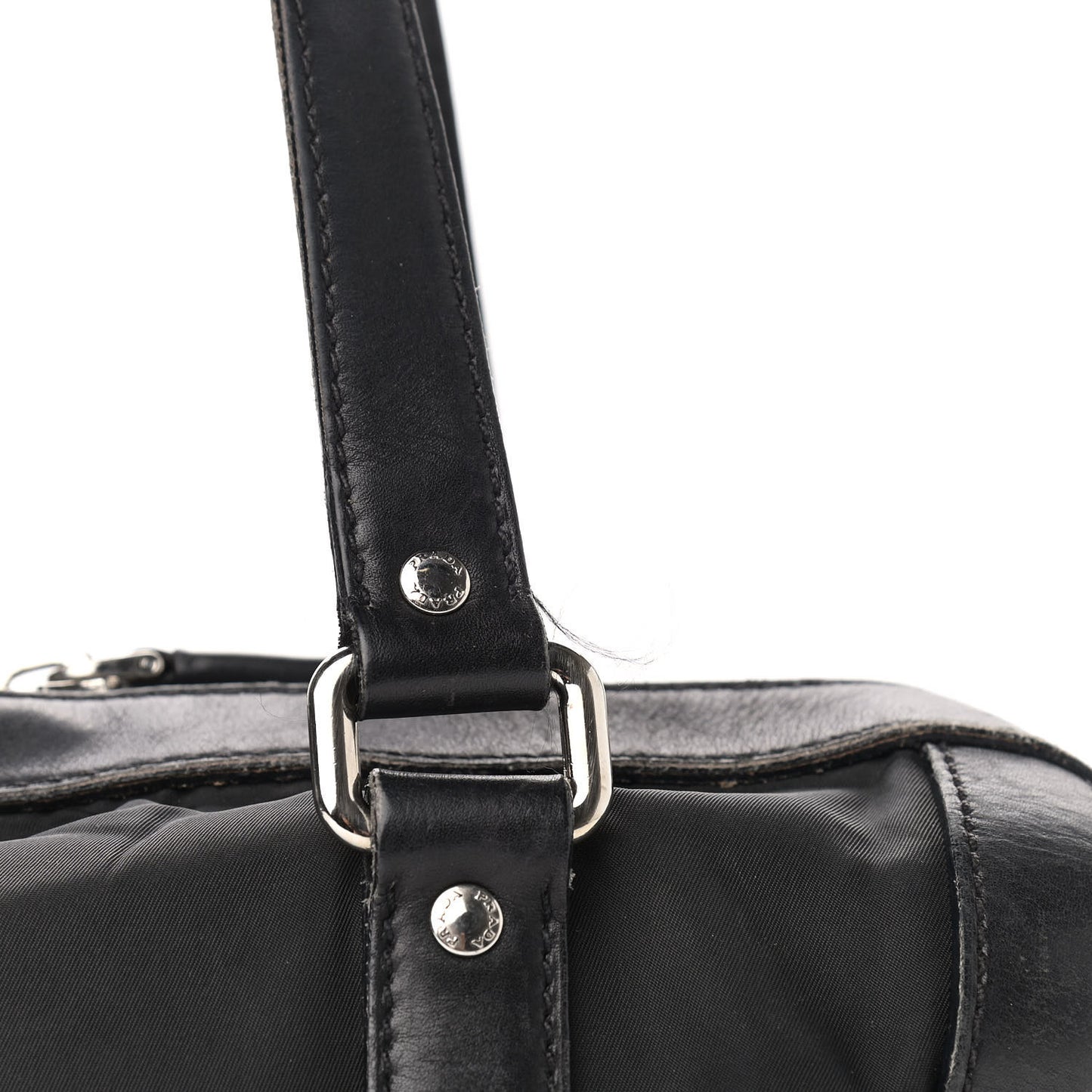 Nylon Calfskin Buckle Shoulder Bag Black
