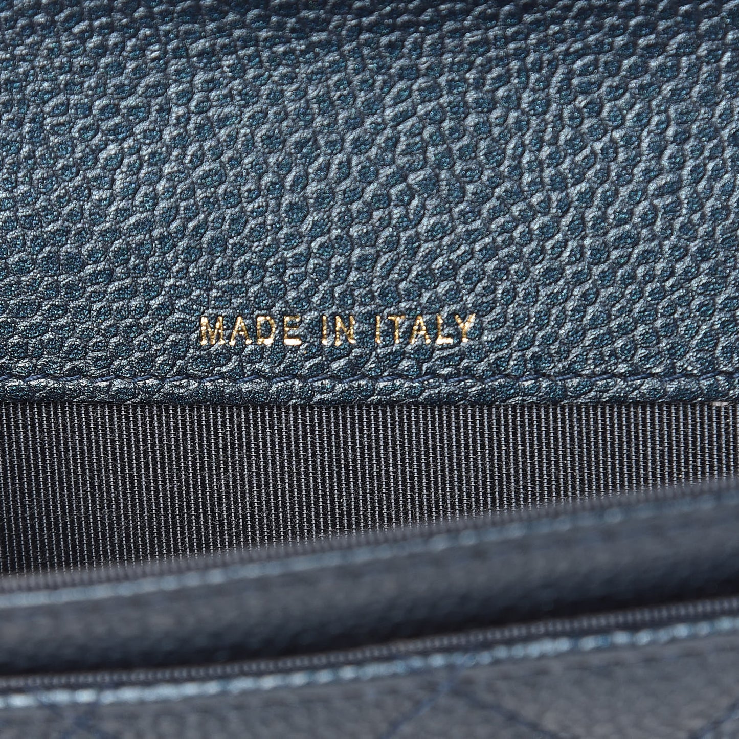 Iridescent Caviar Quilted Flap Card Holder Dark Blue