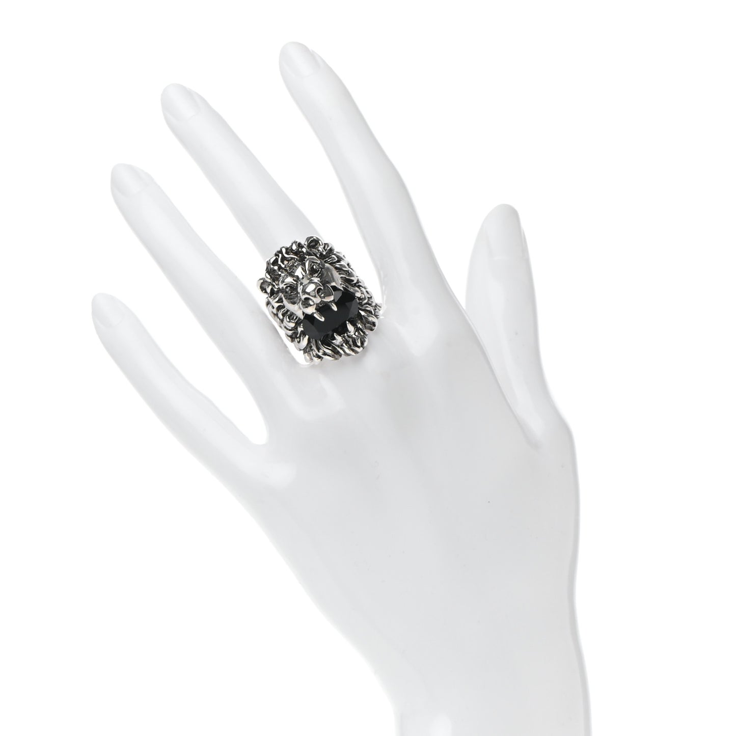Metal Crystal Lion Head Ring 7.5 Black Aged Silver 56/7.5 Silver