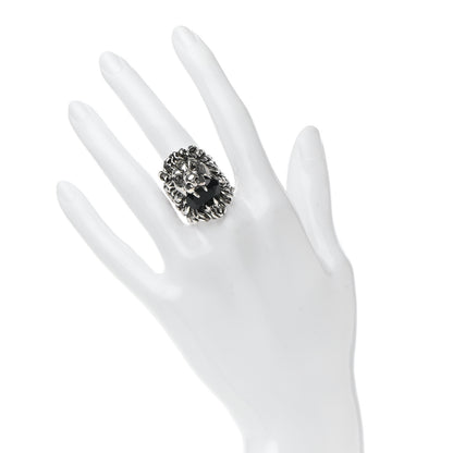 Gucci Metal Crystal Lion Head Ring 7.5 Black Aged Silver 56/7.5 Silver 2 of 8