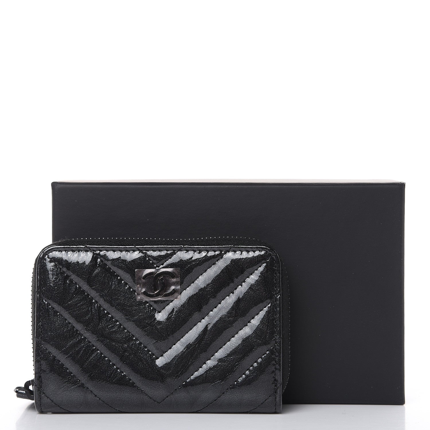 Chanel Patent Metallic Crumpled Calfskin Chevron Quilted Coin Purse So Black 8 of 8