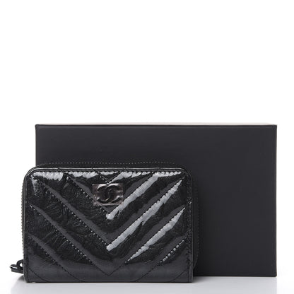 Chanel Patent Metallic Crumpled Calfskin Chevron Quilted Coin Purse So Black 8 of 8