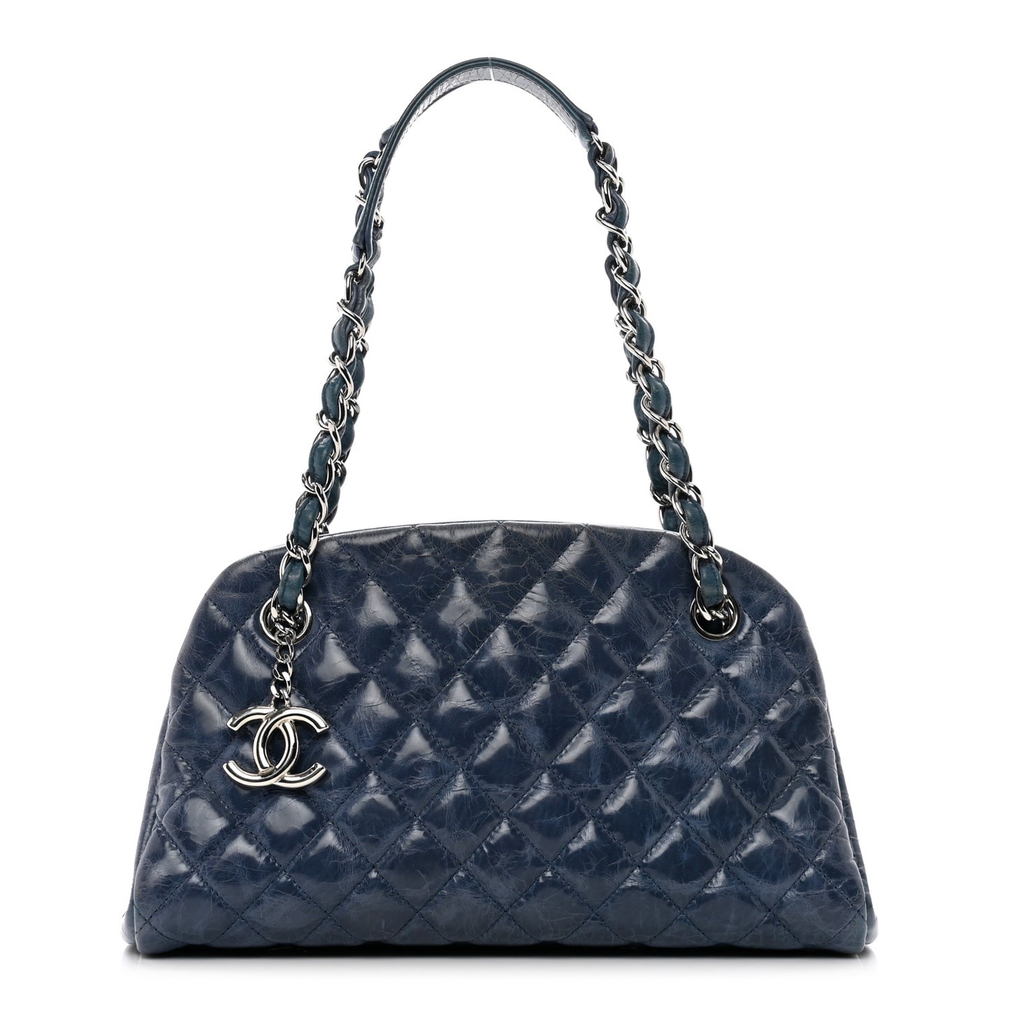 Aged Calfskin Quilted Small Just Mademoiselle Bowling Bag Dark Blue