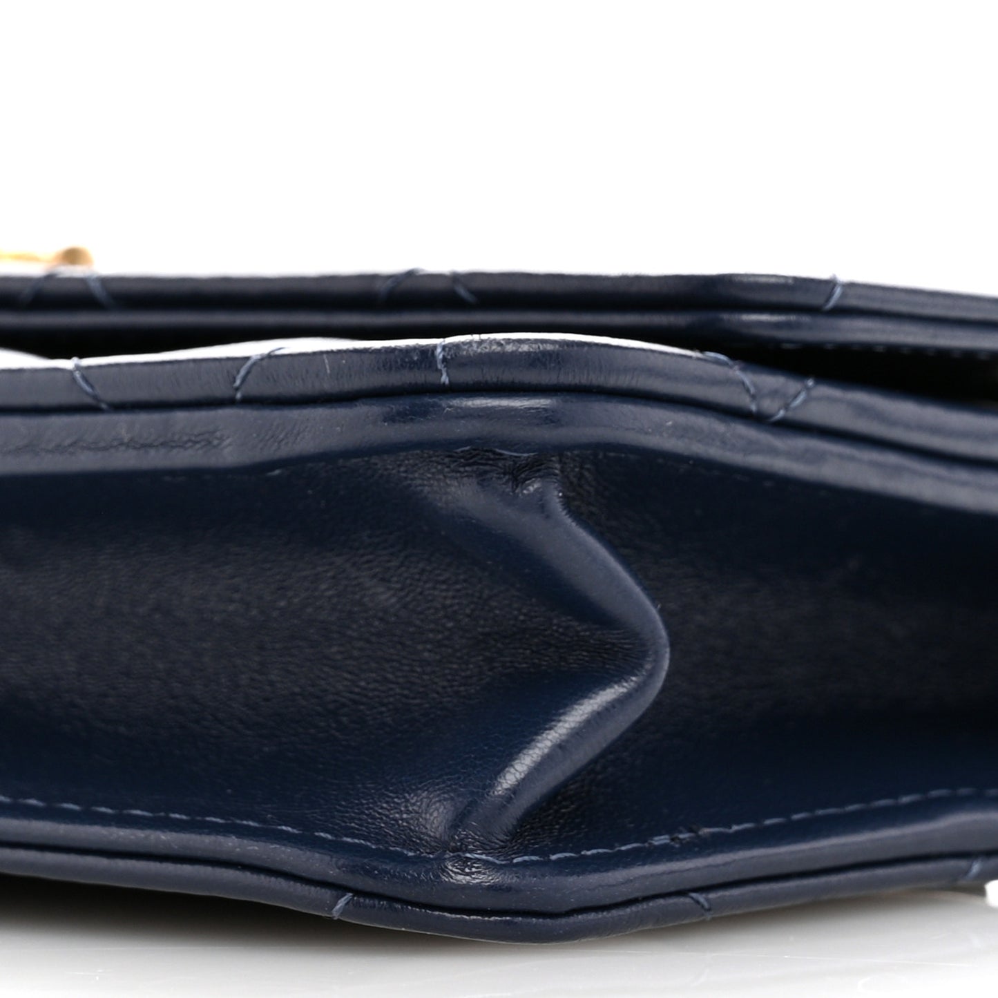 Lambskin Quilted Pillow Crush Wallet On Chain WOC Dark Blue
