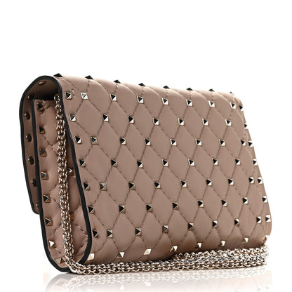 Valentino Garavani Lambskin Rockstud Spike Wallet on Chain Poudre 3 of 10