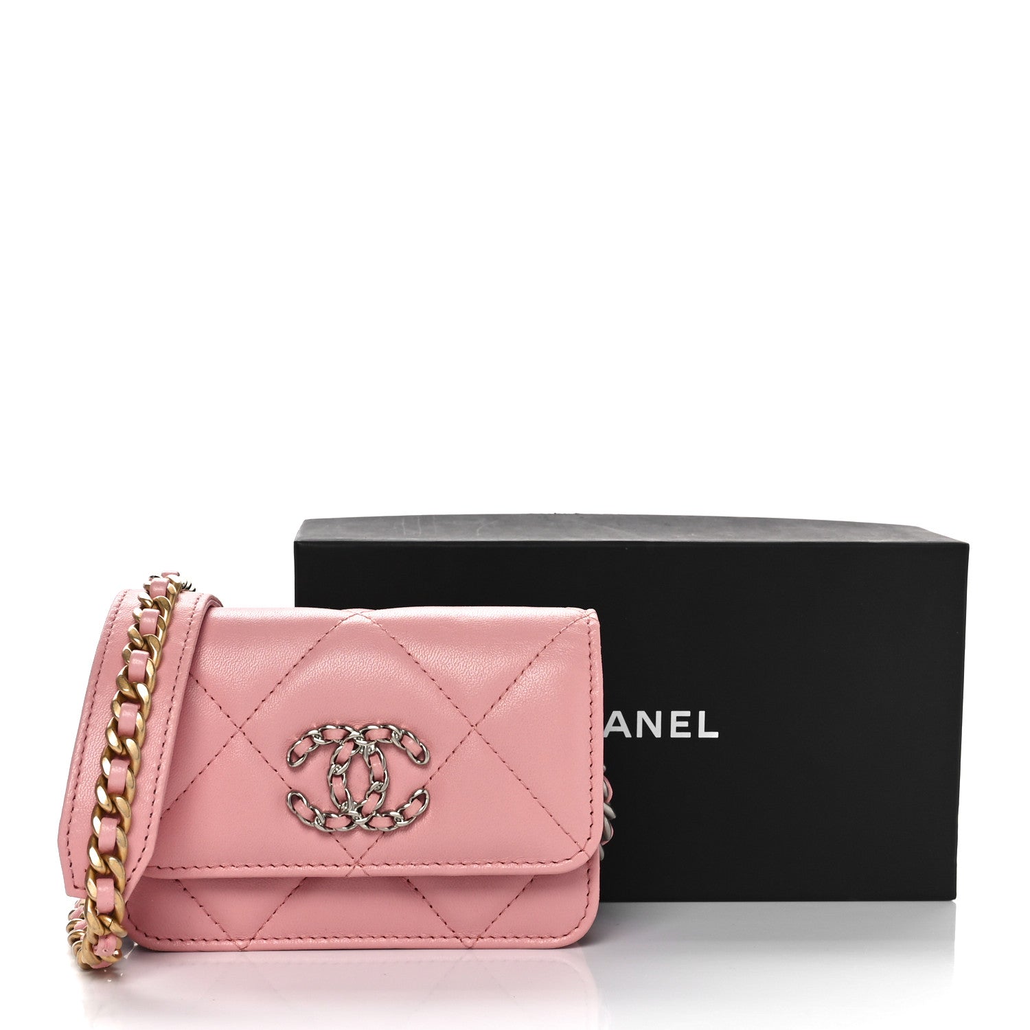 Chanel Lambskin Quilted Chanel 19 Flap Card Holder With Chain Rose 12 of 12