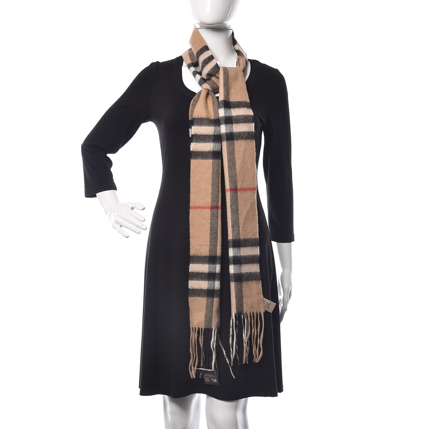 Burberry Cashmere Giant Check Skinny Fringe Scarf Camel 2 of 6