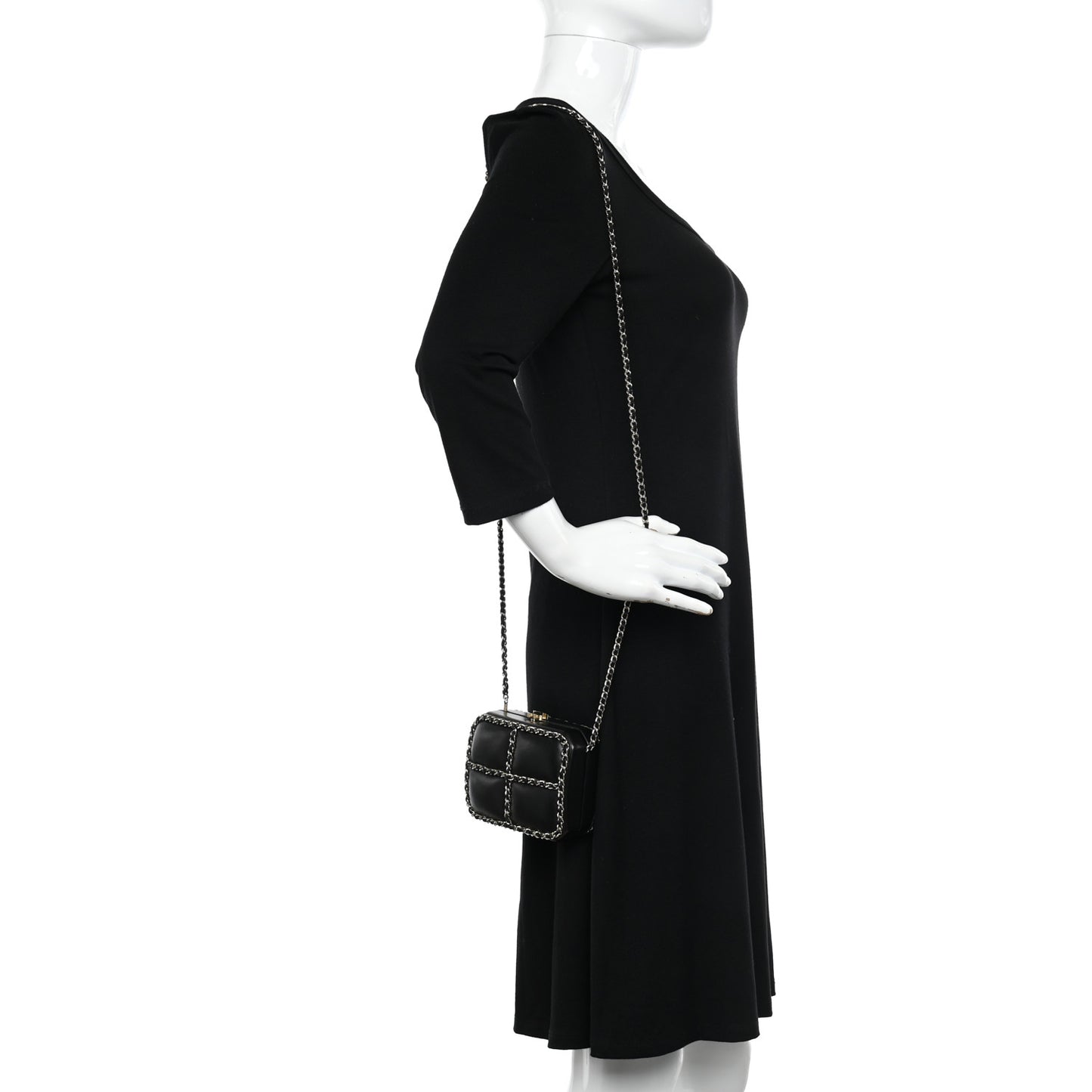 Lambskin Minaudiere Chain Clutch Black