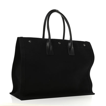 Saint Laurent Linen Calfskin Rive Gauche Tote Black 5 of 21