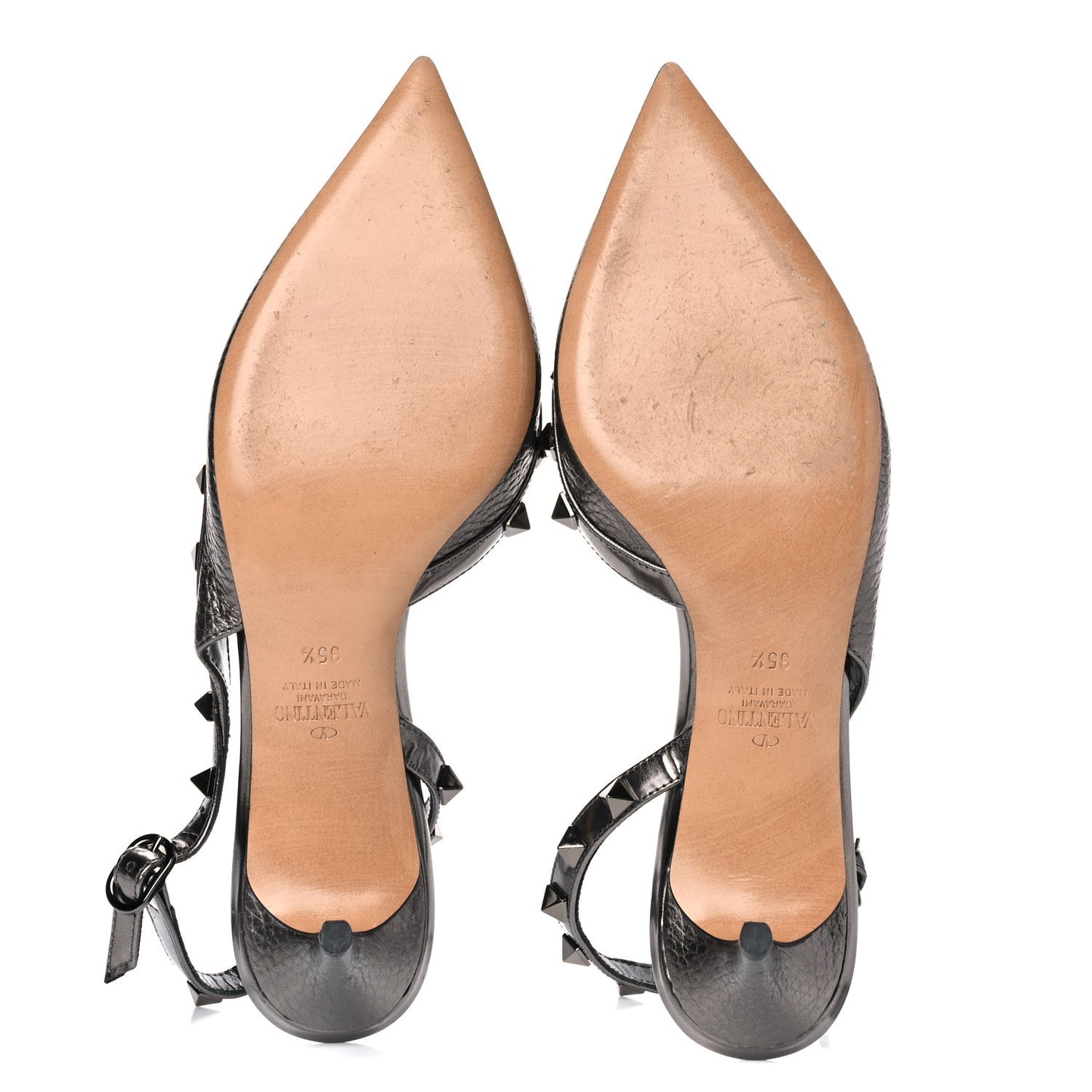 Metallic Pebbled Calfskin Rockstud Half D'Orsay Slingback 50mm Pumps 35.5 Rutenio