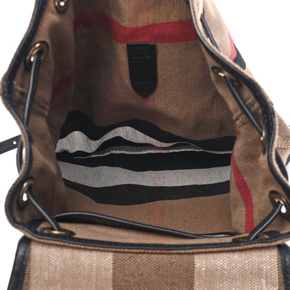 Burberry Overdyed Canvas Mega Check Heart Print Medium Chiltern Backpack Black 5 of 9