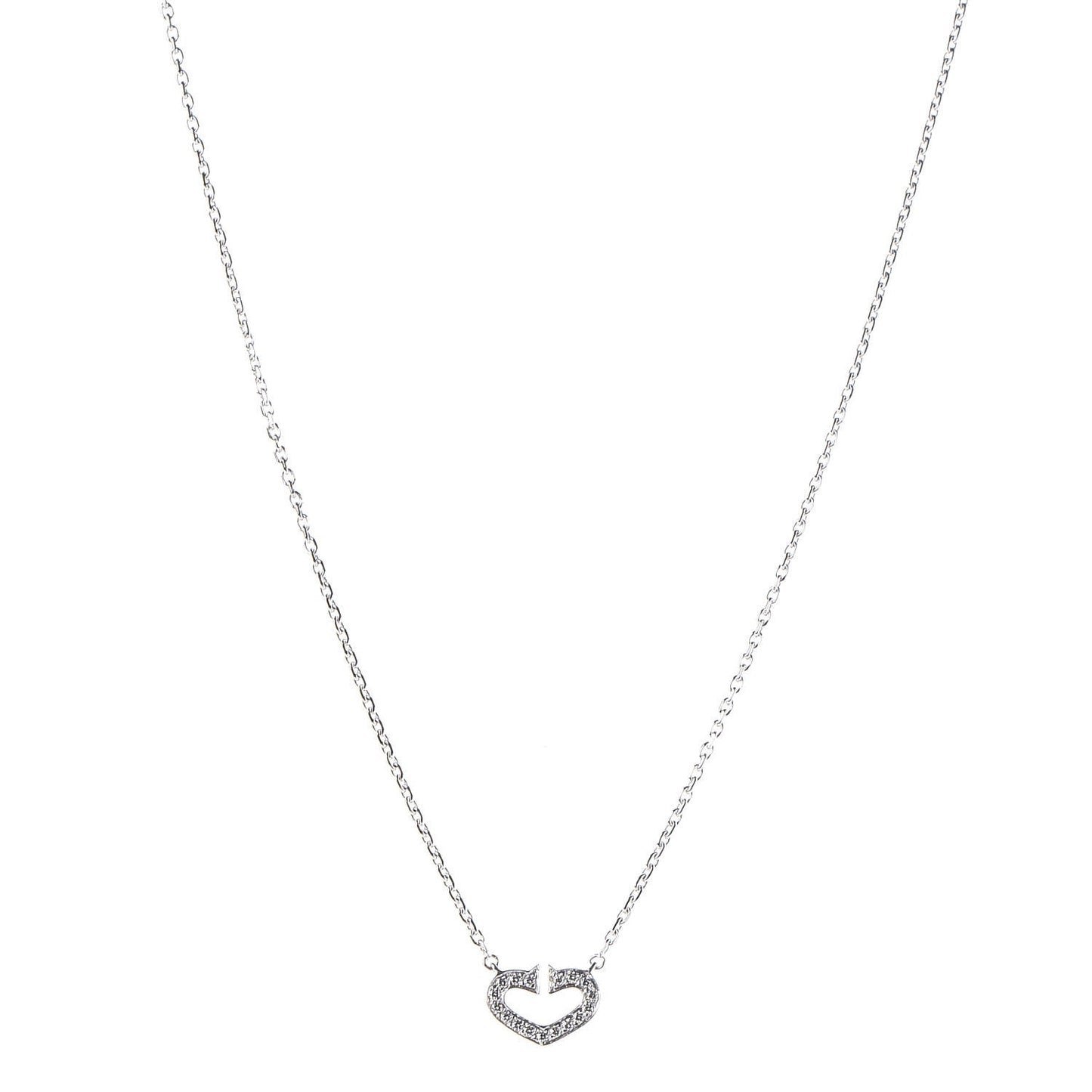 18K White Gold Diamond Small Hearts and Symbols Pendant Necklace