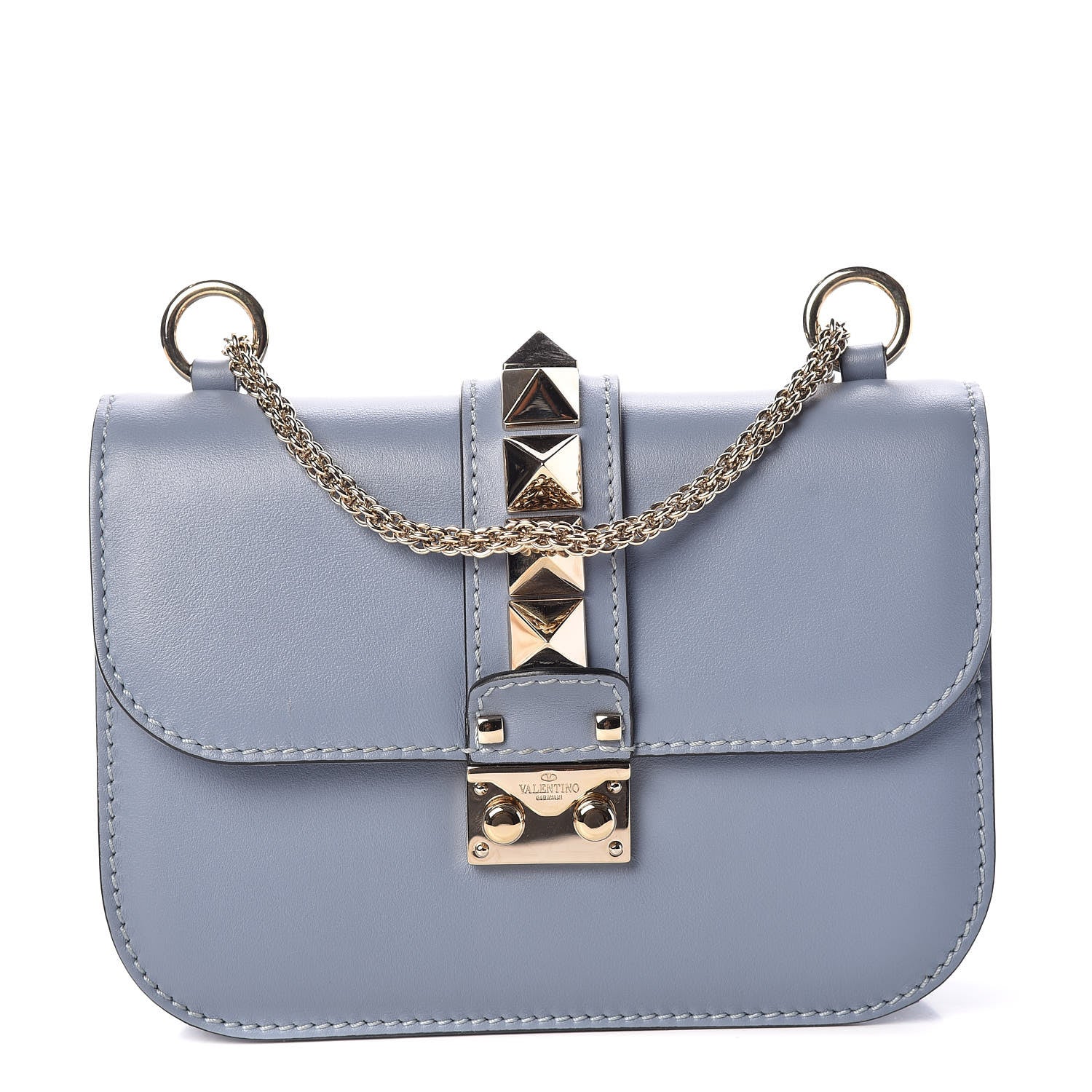 Valentino Garavani Vitello Small Glam Lock Rockstud Flap London Stone 1 of 9