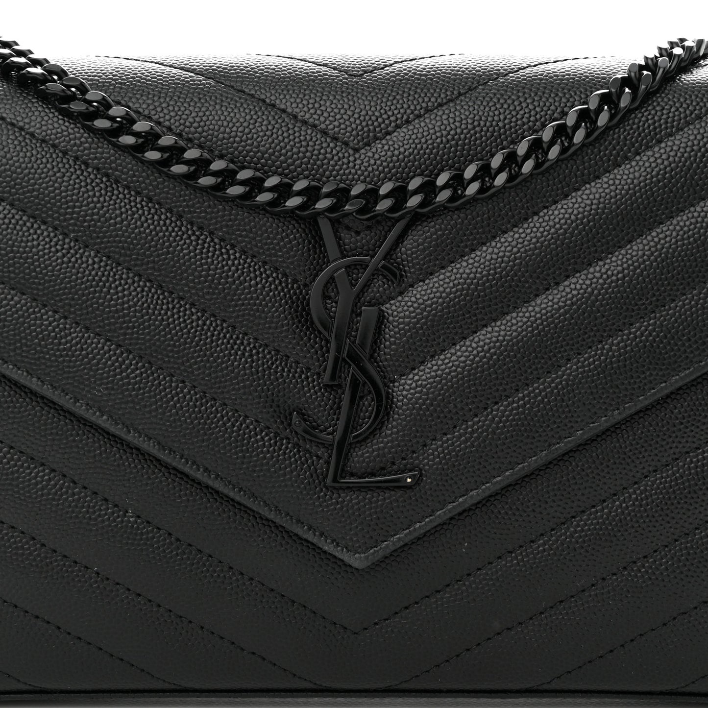 Grain De Poudre Matelasse Chevron Monogram Monochrome Chain Wallet Black