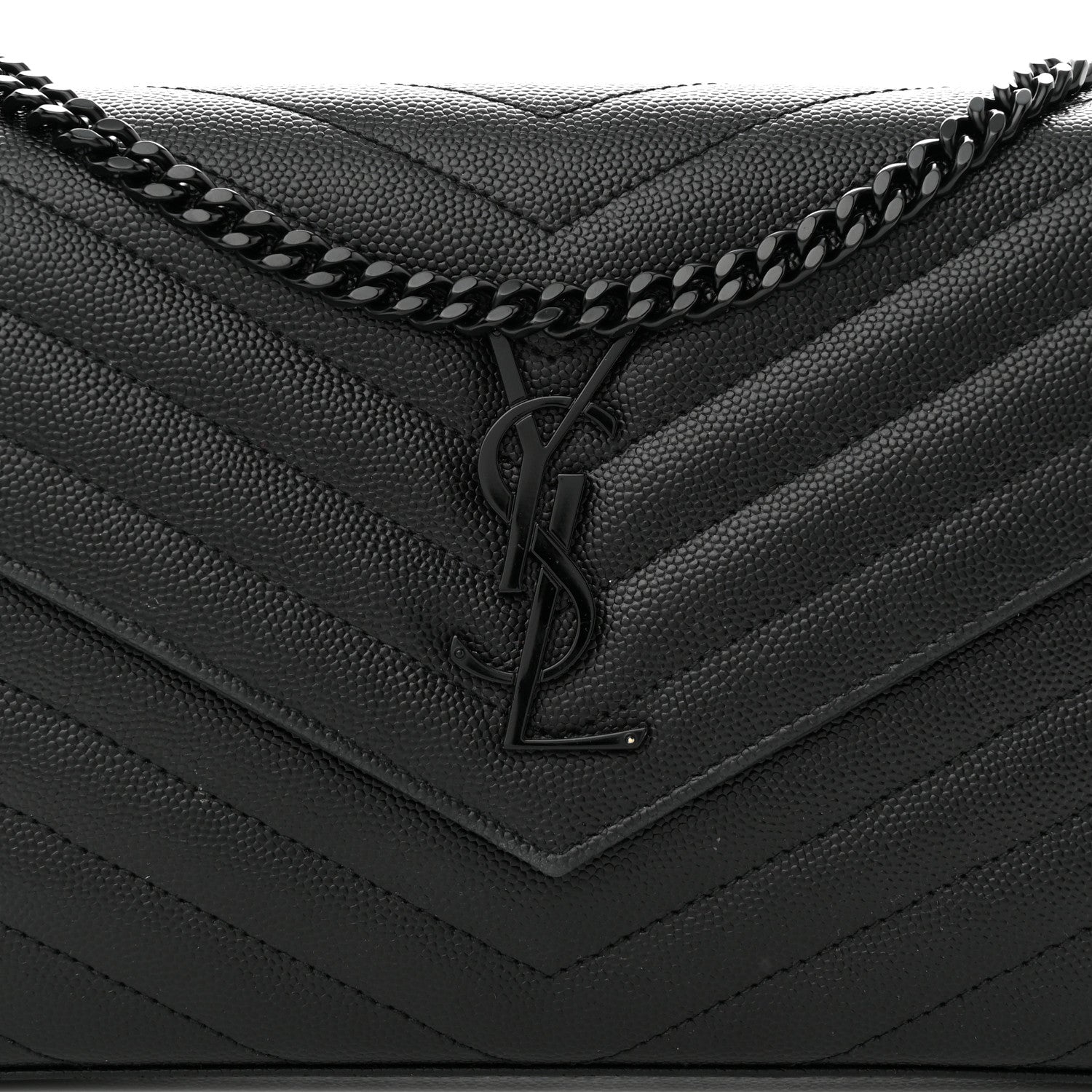Saint Laurent Grain De Poudre Matelasse Chevron Monogram Monochrome Chain Wallet Black 8 of 10