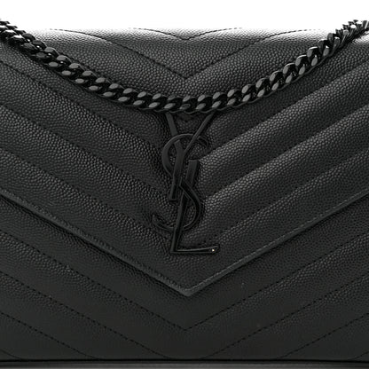 Saint Laurent Grain De Poudre Matelasse Chevron Monogram Monochrome Chain Wallet Black 8 of 10