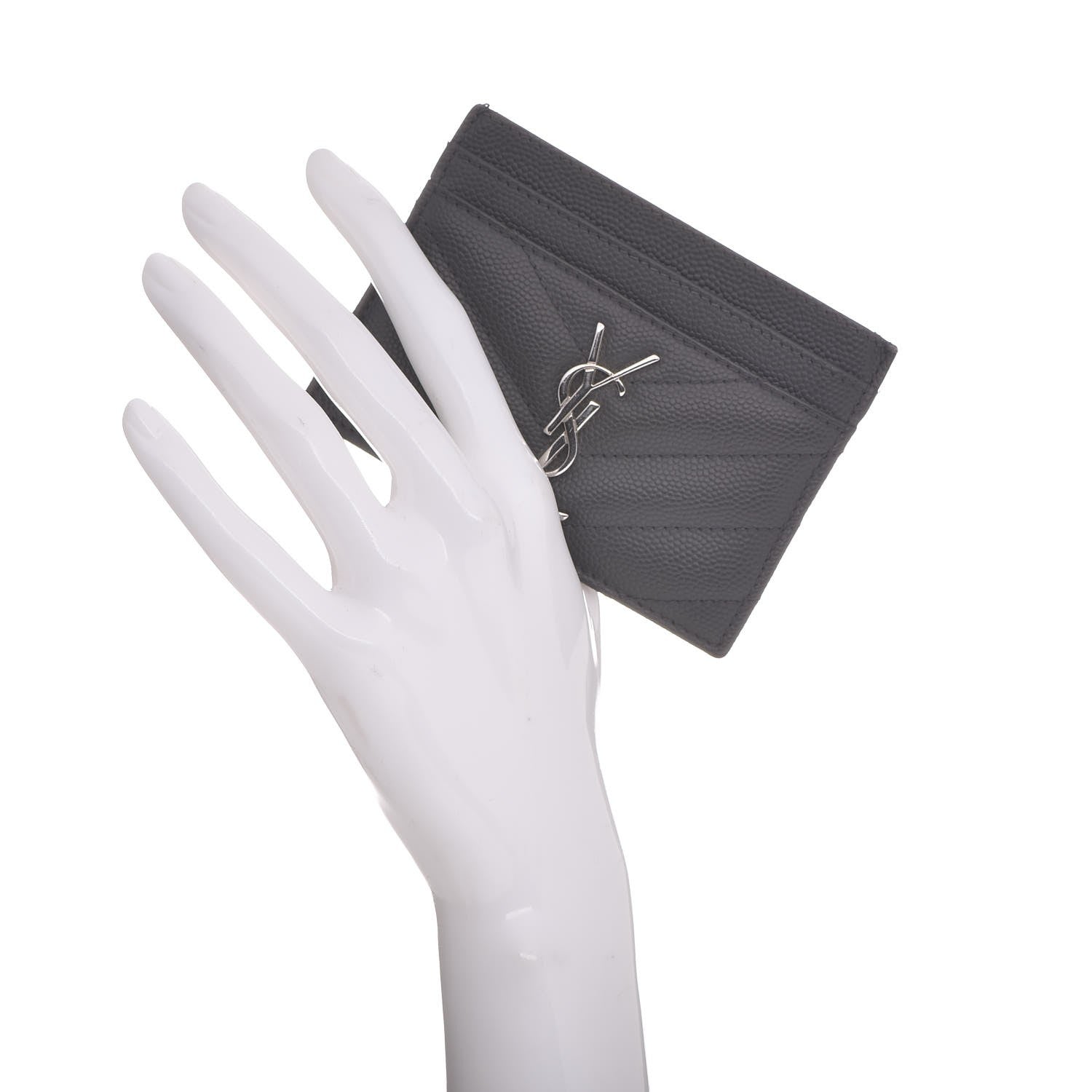Saint Laurent Grain De Poudre Matelasse Chevron Monogram Credit Card Case Coal 2 of 8