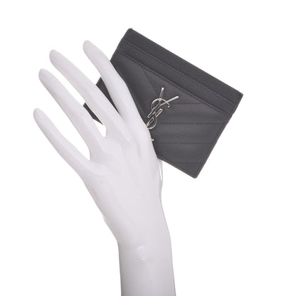 Saint Laurent Grain De Poudre Matelasse Chevron Monogram Credit Card Case Coal 2 of 8