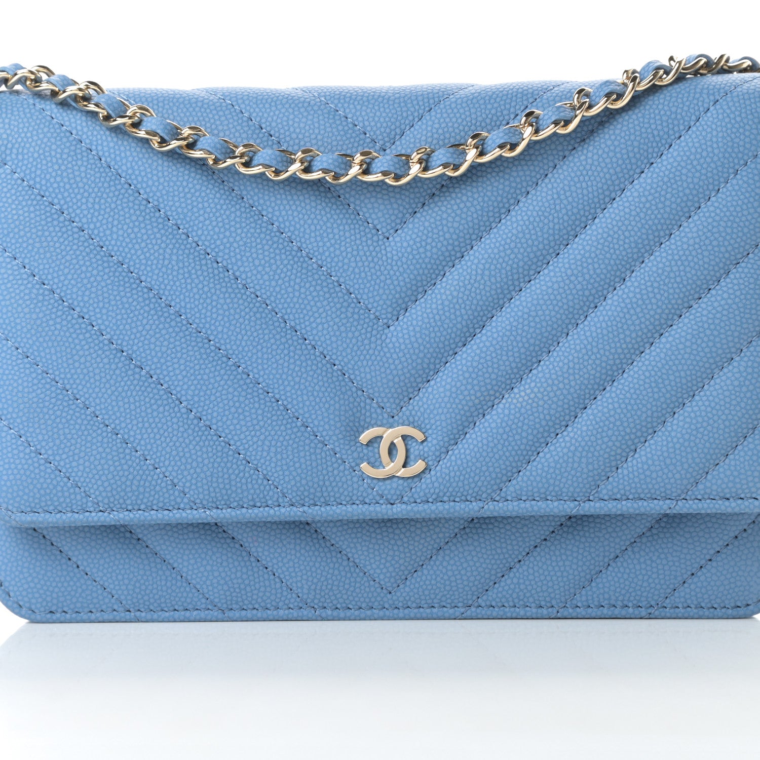 Chanel Caviar Chevron Quilted Wallet On Chain WOC Blue 9 of 14