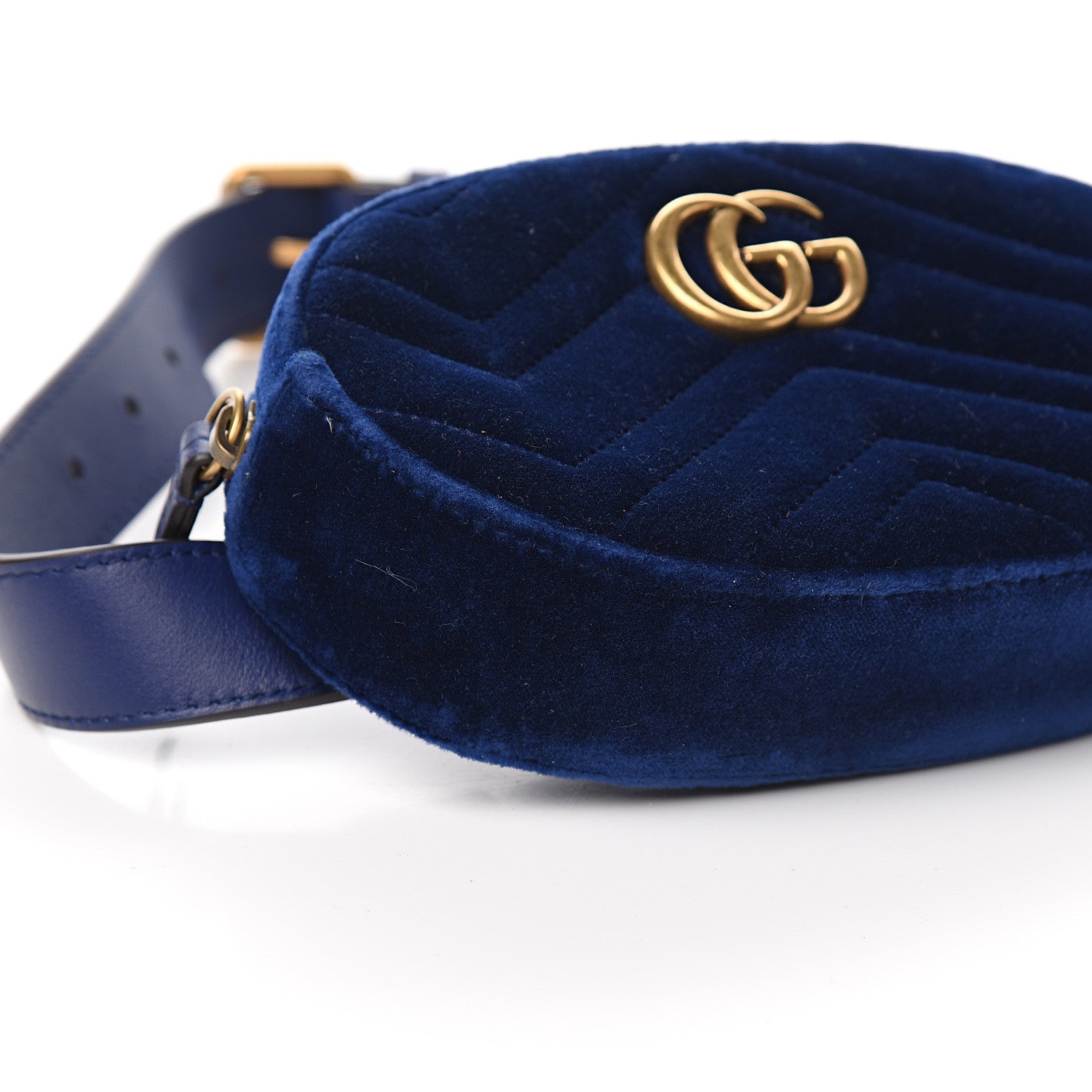 Gucci Velvet Matelasse GG Marmont Belt Bag 75 30 Cobalt Blue 7 of 8