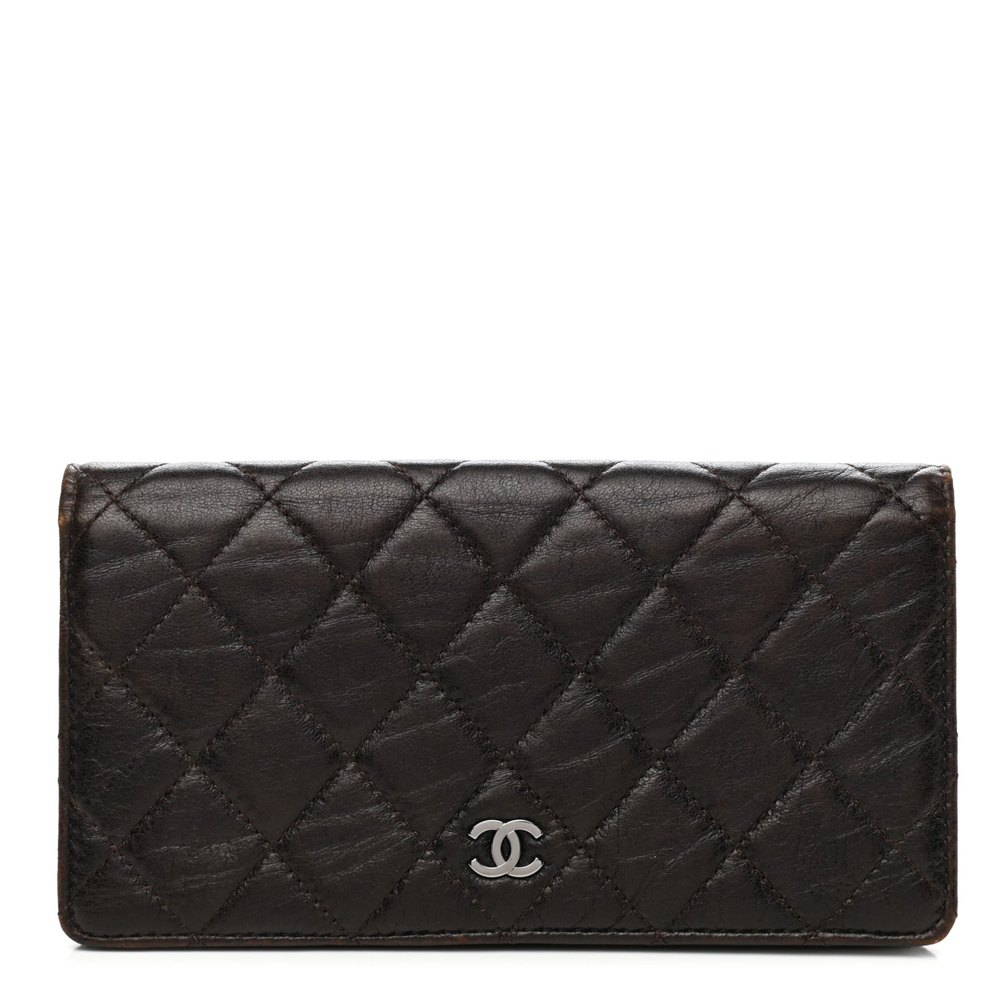 Lambskin Quilted Yen Wallet Dark Brown