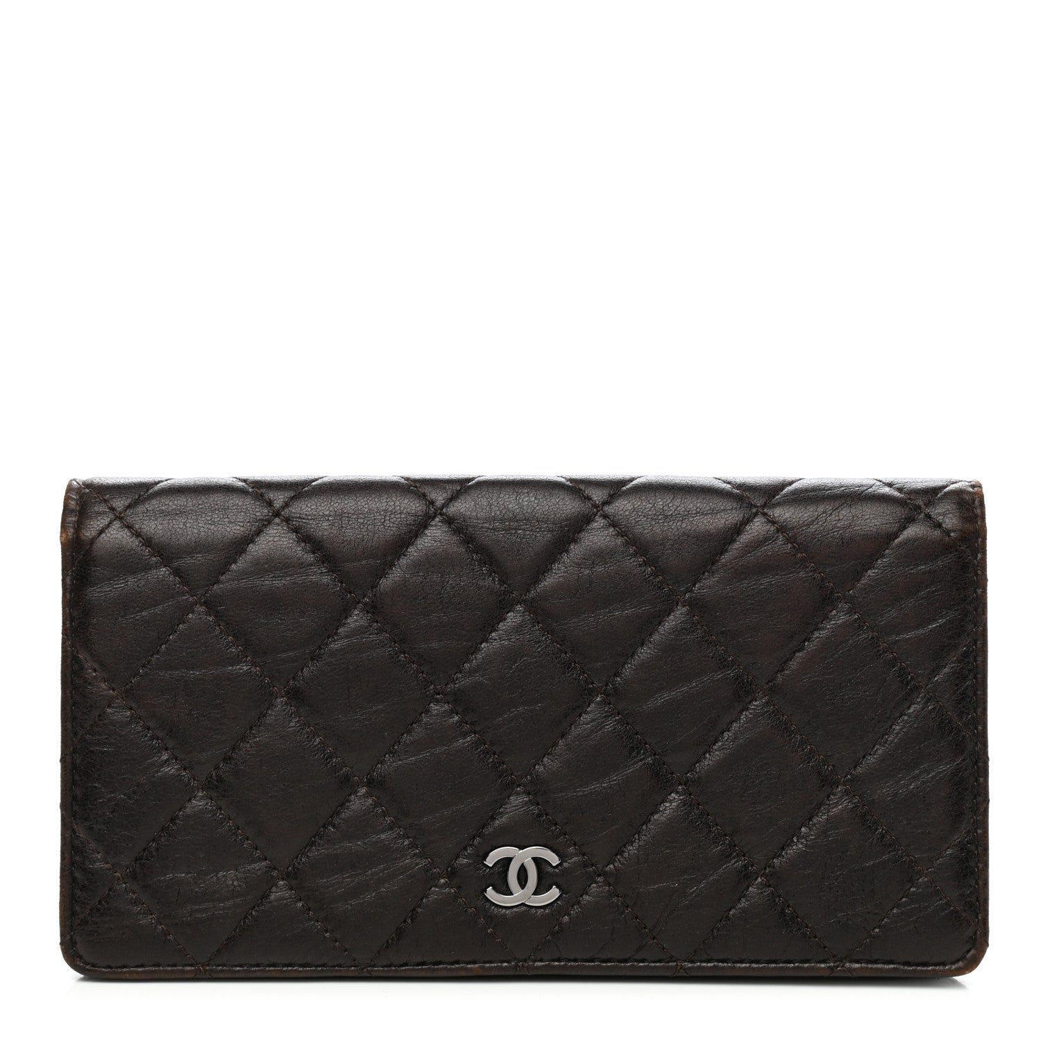 Chanel Lambskin Quilted Yen Wallet Dark Brown 1 of 8