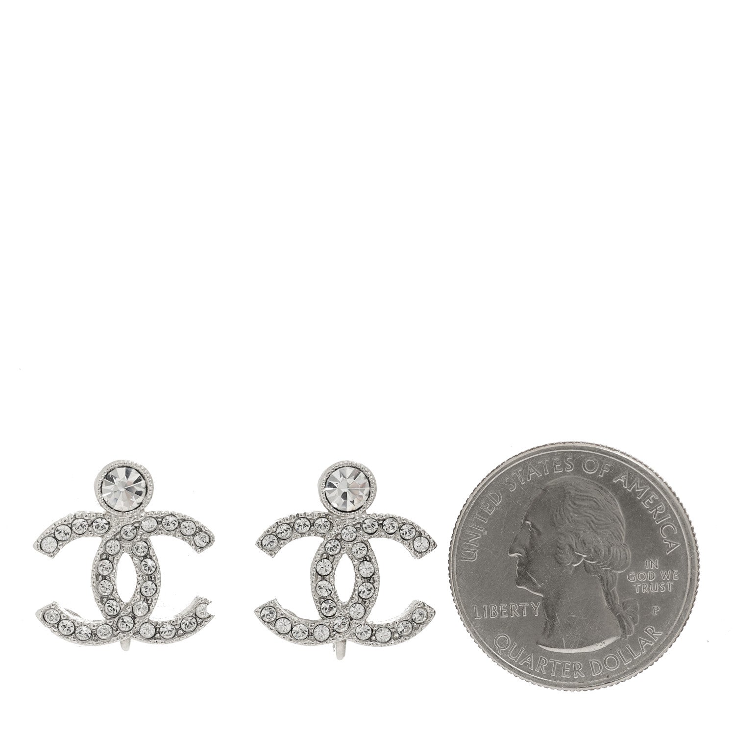 Chanel Crystal CC Earrings Silver 2 of 5