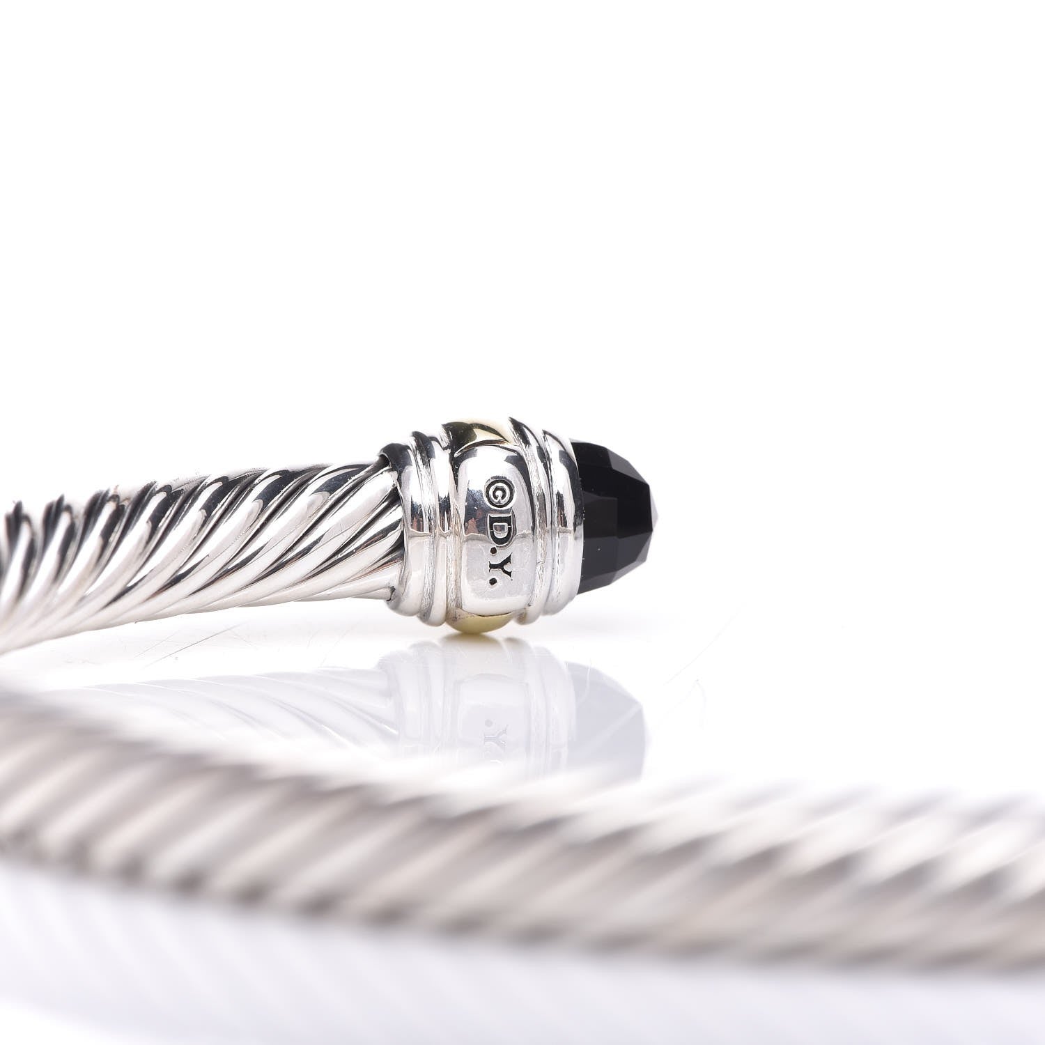 David Yurman Sterling Silver 14K Yellow Gold Black Onyx 5mm Cable Classics Bracelet 4 of 5