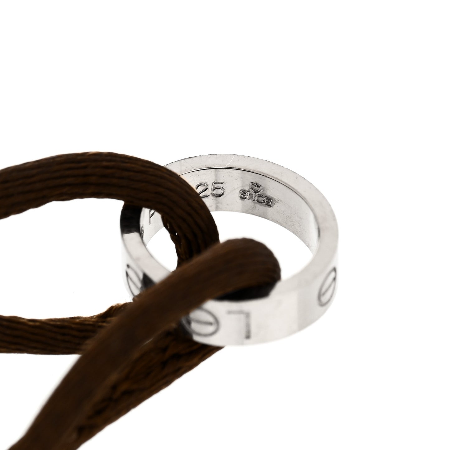 18K White Gold Charity LOVE Adjustable Cord Bracelet Brown