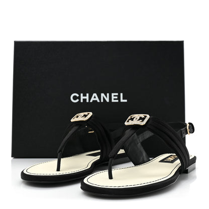 Chanel Satin Crystal CC Thong Sandals 35 Black 9 of 9