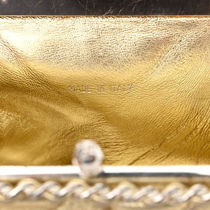Chanel Metallic Lambskin Quilted Chain Around Kiss Lock Evening Clutch Gold 8 of 15