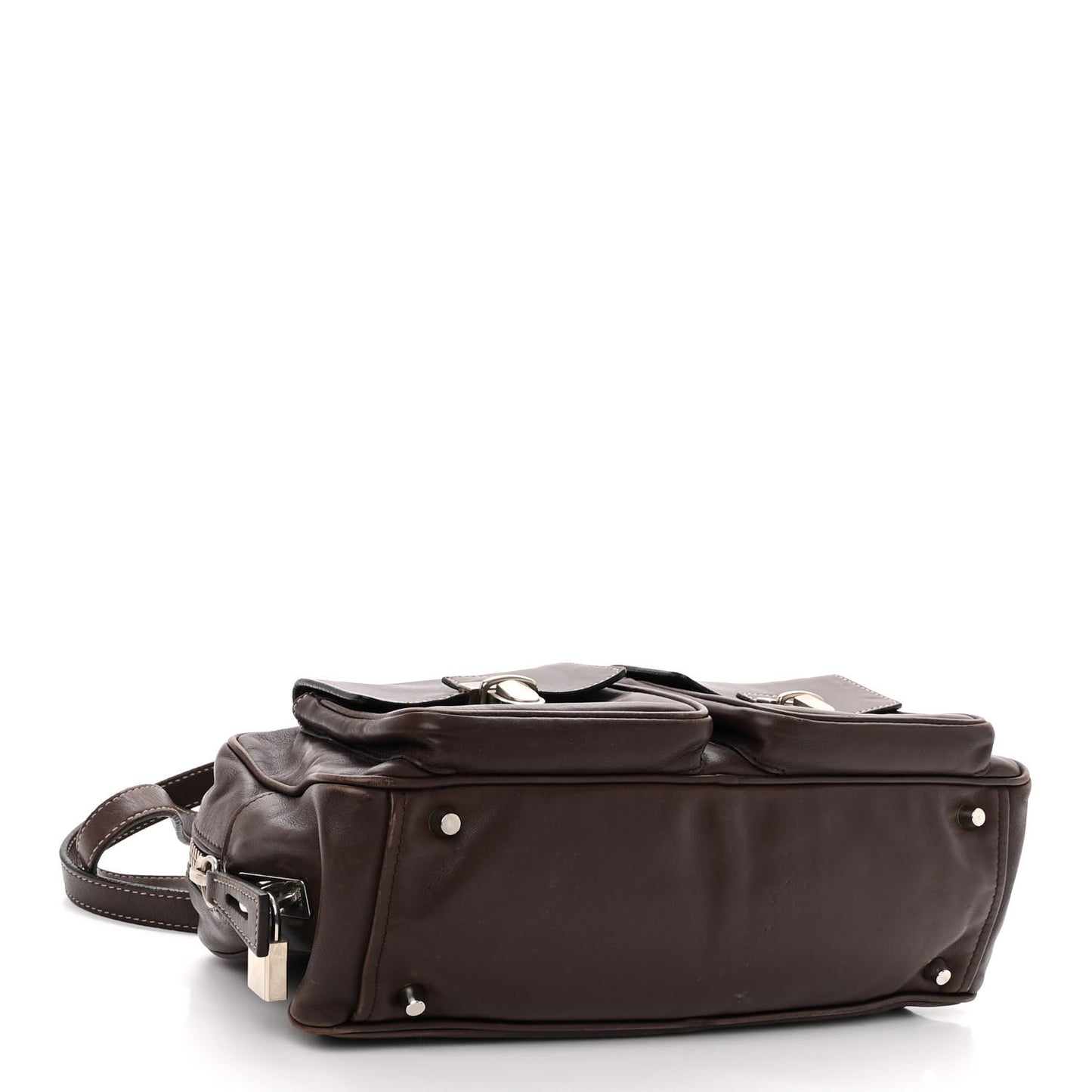 Soft Calf Push Lock Pocket Shoulder Bag Brown