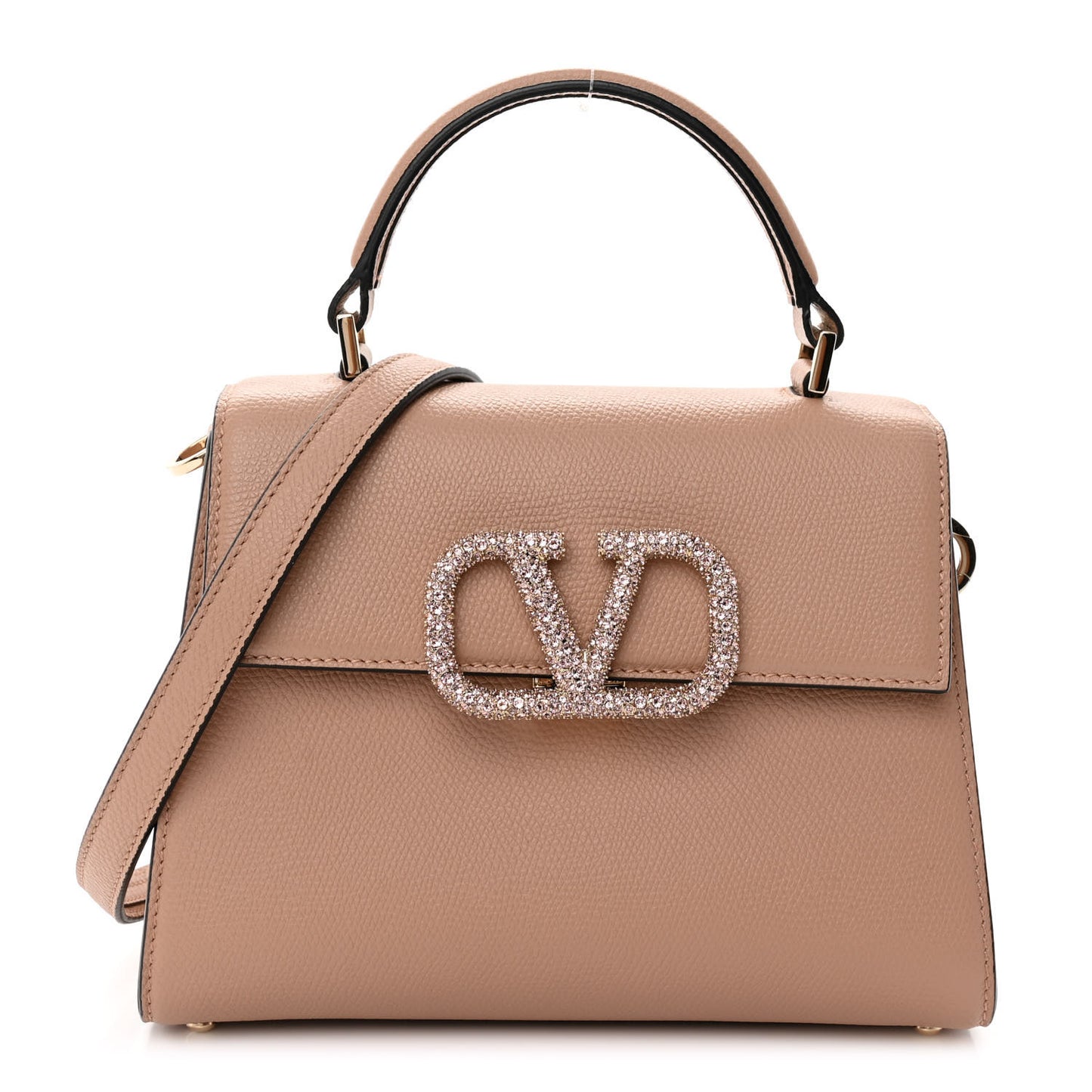 Grainy Calfskin Swarovski Crystal Embellished Small VSling Top Handle Bag Rose Cannelle