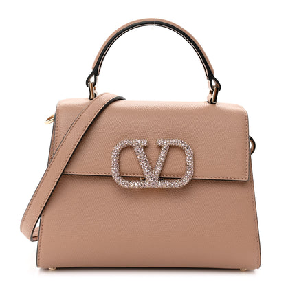 Valentino Garavani Grainy Calfskin Swarovski Crystal Embellished Small VSling Top Handle Bag Rose Cannelle 1 of 9