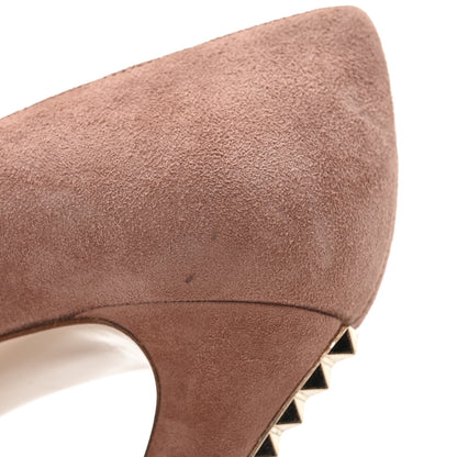 Valentino Garavani Suede Rockstud Peep Toe Pumps 37 Dahlia Rose 10 of 11