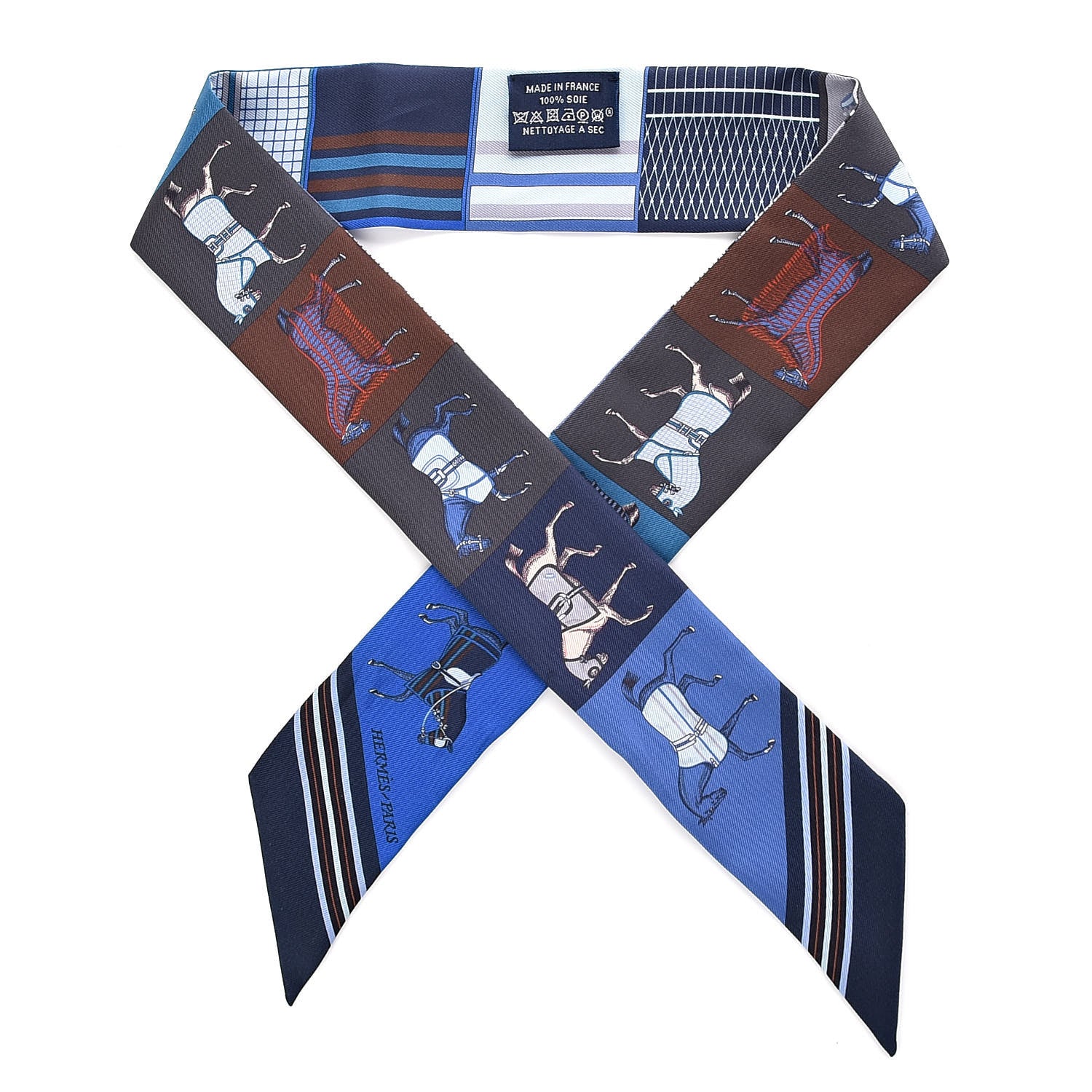 Hermes Silk Couvertures Nouvelles Twilly Marine Noisette Ciel 1 of 4