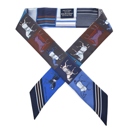 Hermes Silk Couvertures Nouvelles Twilly Marine Noisette Ciel 1 of 4