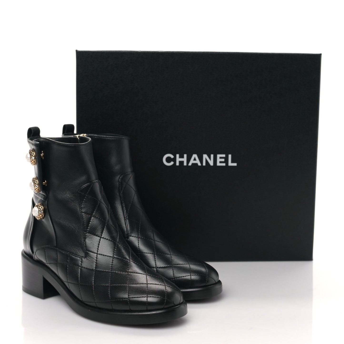 Lambskin Pearl Short Boots 35 Black Gold