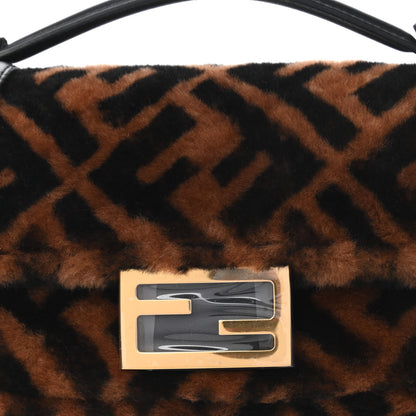Fendi Shearling Vitello Dolce Macro FF 1974 Mini Baguette Tobacco Black 10 of 10