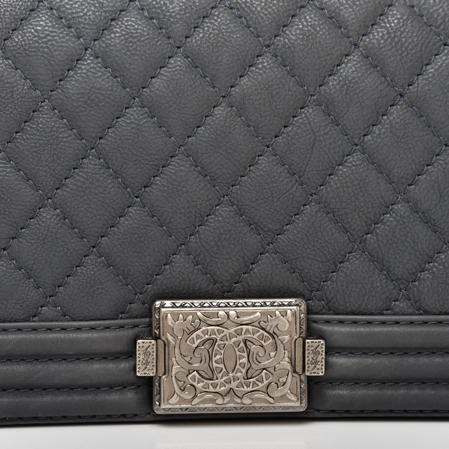 Calfskin Quilted Metal Embellished Paris Dallas Medium Boy Flap Grey