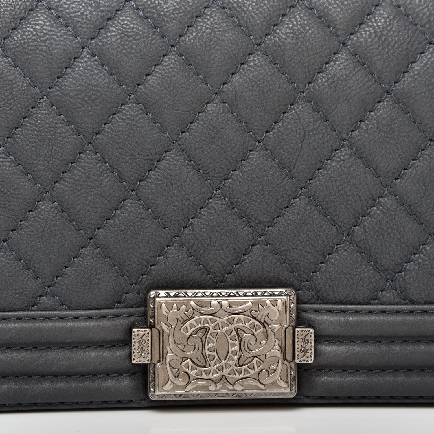 Chanel Calfskin Quilted Metal Embellished Paris Dallas Medium Boy Flap Grey 10 of 12