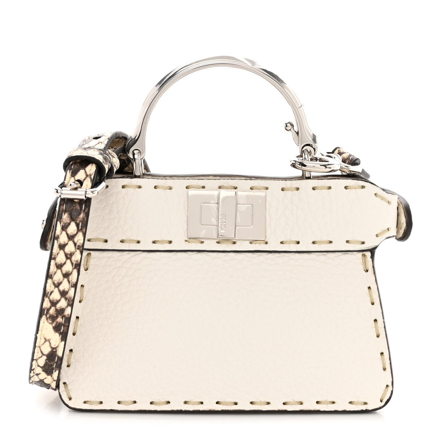 Vitello Granato Elaphe Python Embossed Sellerissima Nano Peekaboo Maxi Handle Satchel White